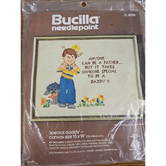 Vtg New Bucilla Needlepoint Special Daddy 13x16" Persian Crewel Wool Yarn #4216 - Picture 2 of 3